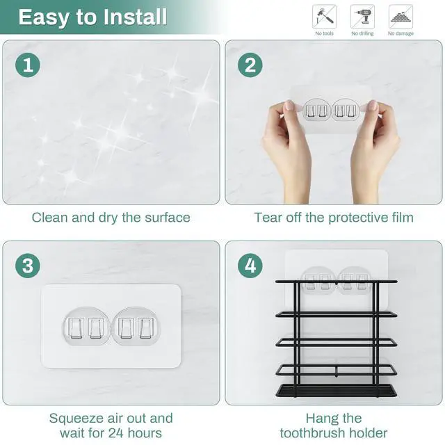 Alt view image 6 of 7 - Adhesive Shower Toothbrush Holder Wall Mounted with Drainage