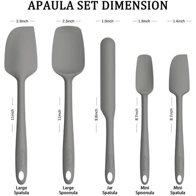 Alt view image 4 of 6 - Silicone Spatula Set of 5,High Temperature Resistant, Food Grade Silicone, Dishwasher Safe, for Baking, Cooking (Pure Gray)