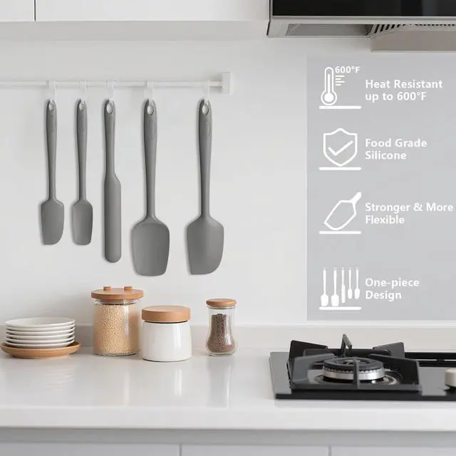 Alt view image 5 of 6 - Silicone Spatula Set of 5,High Temperature Resistant, Food Grade Silicone, Dishwasher Safe, for Baking, Cooking (Pure Gray)