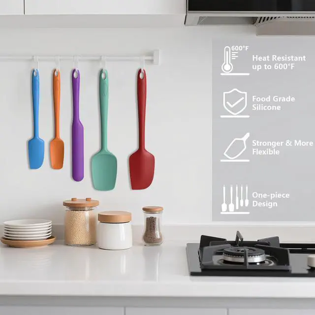 Alt view image 5 of 6 - Silicone Spatula Set of 5,High Temperature Resistant, Food Grade Silicone, Dishwasher Safe, for Baking, Cooking (Pure Colorful B)
