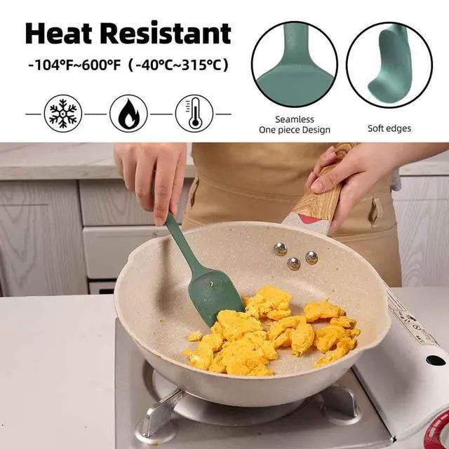Alt view image 3 of 7 - Silicone Spatula Set of 5-600°F Heat Resistant Kitchen Scraper Spatulas, Strong Steel Core and One-Pieces Seamless Design, Great for Cooking Mixing & Baking - BPA Free & Dishwasher Safe (green)
