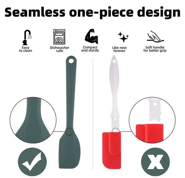 Alt view image 5 of 7 - Silicone Spatula Set of 5-600°F Heat Resistant Kitchen Scraper Spatulas, Strong Steel Core and One-Pieces Seamless Design, Great for Cooking Mixing & Baking - BPA Free & Dishwasher Safe (green)