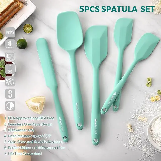 Alt view image 2 of 7 - 5 Piece Premium Silicone Spatula Set Heat Resistant, Colorful Rubber Baking Spatula Set, Kitchen Spatula Set Dishwasher Safe for Nonstick Cookware Cooking Mixing Light Green