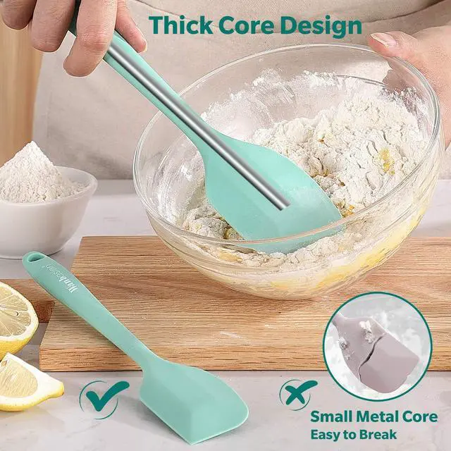 Alt view image 4 of 7 - 5 Piece Premium Silicone Spatula Set Heat Resistant, Colorful Rubber Baking Spatula Set, Kitchen Spatula Set Dishwasher Safe for Nonstick Cookware Cooking Mixing Light Green