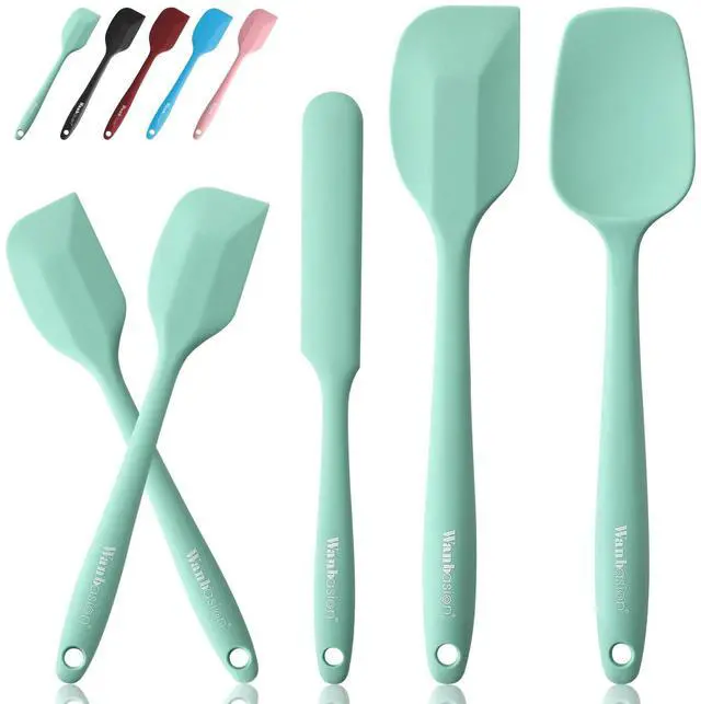 Main image of 5 Piece Premium Silicone Spatula Set Heat Resistant, Colorful Rubber Baking Spatula Set, Kitchen Spatula Set Dishwasher Safe for Nonstick Cookware Cooking Mixing Light Green