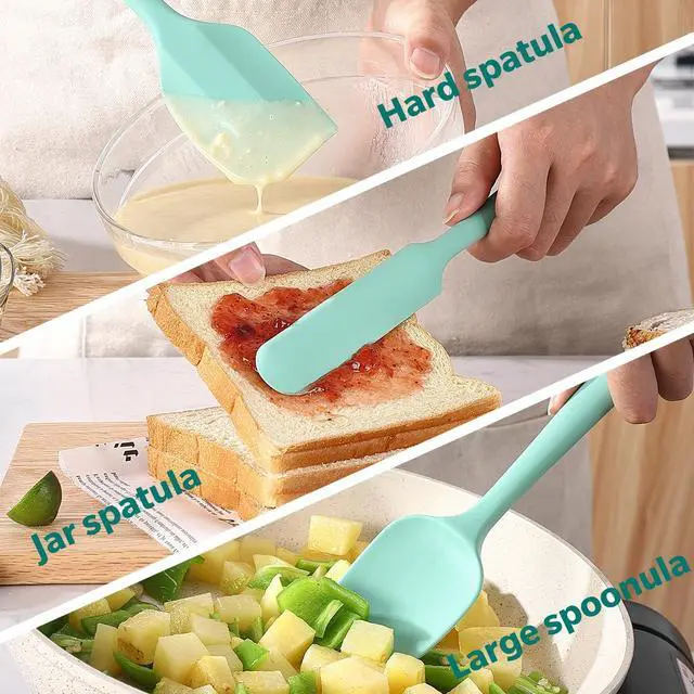 Alt view image 3 of 7 - 5 Piece Premium Silicone Spatula Set Heat Resistant, Colorful Rubber Baking Spatula Set, Kitchen Spatula Set Dishwasher Safe for Nonstick Cookware Cooking Mixing Light Green