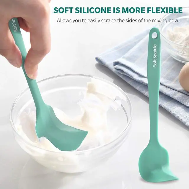 Alt view image 6 of 7 - 5 Piece Premium Silicone Spatula Set Heat Resistant, Colorful Rubber Baking Spatula Set, Kitchen Spatula Set Dishwasher Safe for Nonstick Cookware Cooking Mixing Light Green
