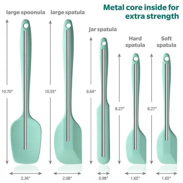 Alt view image 7 of 7 - 5 Piece Premium Silicone Spatula Set Heat Resistant, Colorful Rubber Baking Spatula Set, Kitchen Spatula Set Dishwasher Safe for Nonstick Cookware Cooking Mixing Light Green