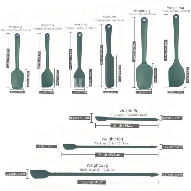 Alt view image 2 of 7 - 9Pcs Silicone Spatula Set,Flexible Small Spatula spoon, Kitchen Utensils for Baking, Mixing, Cooking, Frying, Jar Spatulas for Scraping,BPA-Free Heat Resistant cookware safe (Green)