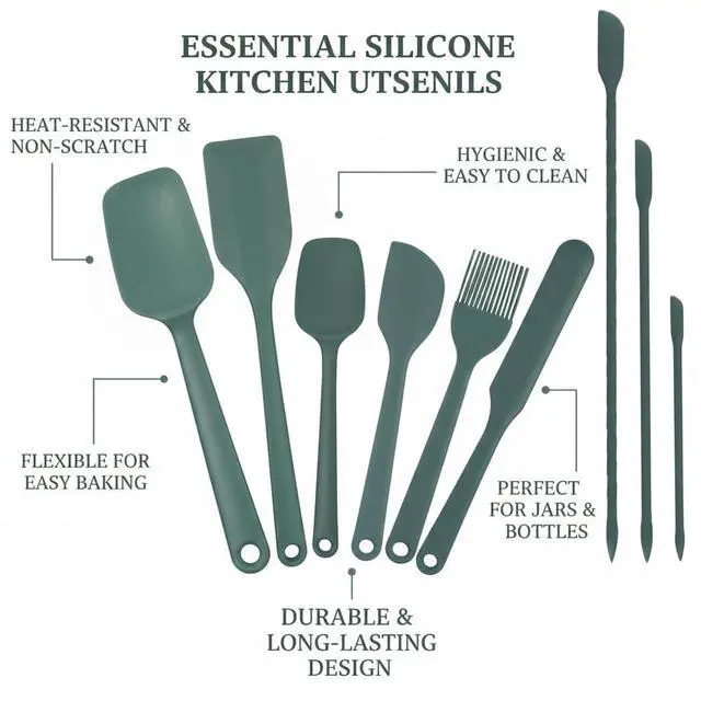 Alt view image 4 of 7 - 9Pcs Silicone Spatula Set,Flexible Small Spatula spoon, Kitchen Utensils for Baking, Mixing, Cooking, Frying, Jar Spatulas for Scraping,BPA-Free Heat Resistant cookware safe (Green)