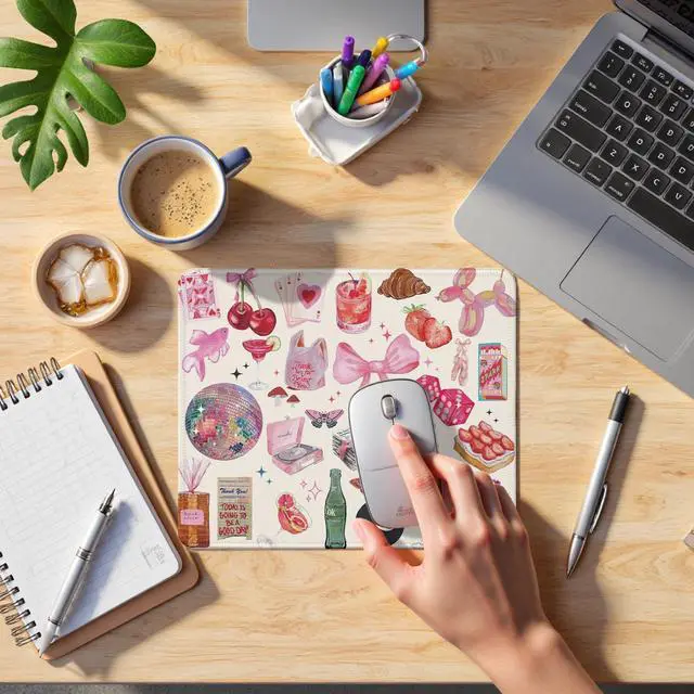 Alt view image 5 of 6 - Coquette Pink Y2K Aesthetic Mouse Pad, Cute Preppy Pink Girly Collage Mouse Pads Mousepad for Desk Home Office Dorm Computers Laptop, Trendy Girly Office Supplies Desk Accessories, 9.5x7.9 Inch