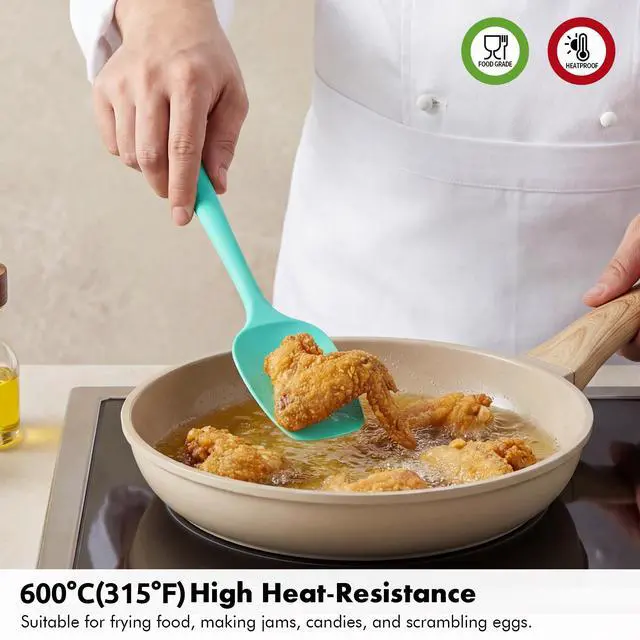 Alt view image 3 of 7 - Silicone Spatula Set, 600ºF Heat Resistant, 3Pcs, Aqua Sky