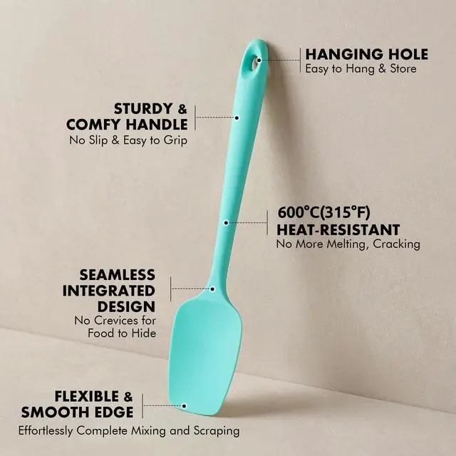 Alt view image 4 of 7 - Silicone Spatula Set, 600ºF Heat Resistant, 3Pcs, Aqua Sky