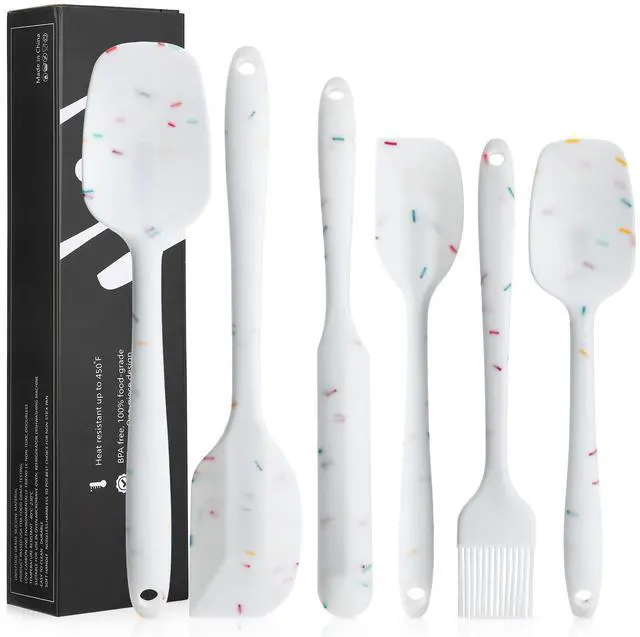 Main image of 6 Piece Silicone Spatula Set - Heat Resistant Nonstick Spatulas Set with Stainless Steel Core, Food Grade Silicone Spatulas for Baking Cooking Mixing Kitchen Utensils Set - Dishwasher Safe (White)