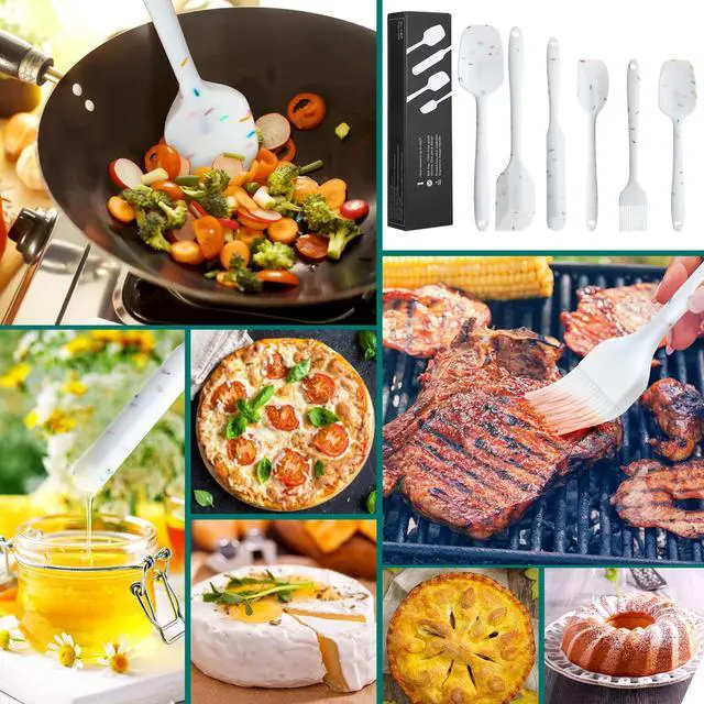 Alt view image 7 of 7 - 6 Piece Silicone Spatula Set - Heat Resistant Nonstick Spatulas Set with Stainless Steel Core, Food Grade Silicone Spatulas for Baking Cooking Mixing Kitchen Utensils Set - Dishwasher Safe (White)