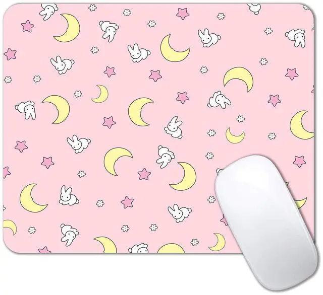 Main image of Pink Kawaii Mouse Pad, Cute Moon Bunny Small Mouse MatAesthetic Anime Mousepad for Women Kids Office Home School, Computer PC Laptop Mice Pad, 9.5 x 7.9 Inch
