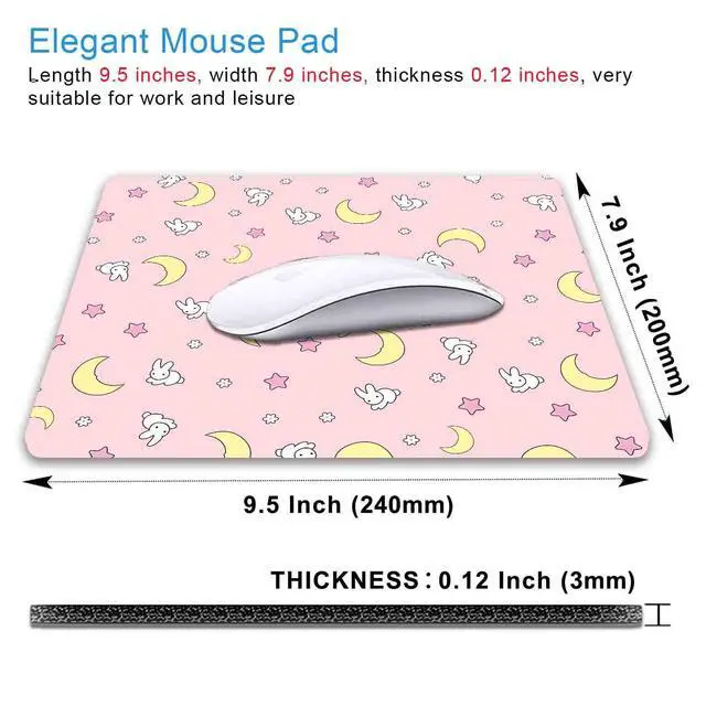 Alt view image 2 of 6 - Pink Kawaii Mouse Pad, Cute Moon Bunny Small Mouse MatAesthetic Anime Mousepad for Women Kids Office Home School, Computer PC Laptop Mice Pad, 9.5 x 7.9 Inch