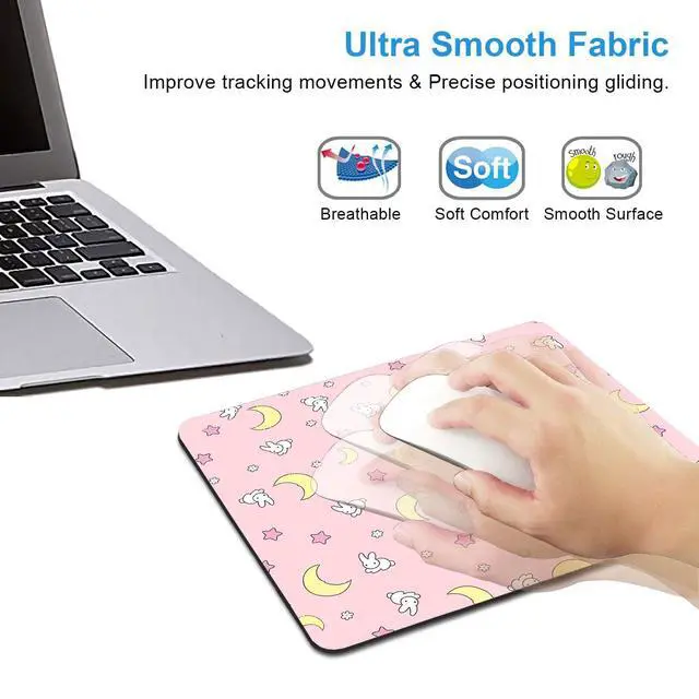 Alt view image 4 of 6 - Pink Kawaii Mouse Pad, Cute Moon Bunny Small Mouse MatAesthetic Anime Mousepad for Women Kids Office Home School, Computer PC Laptop Mice Pad, 9.5 x 7.9 Inch