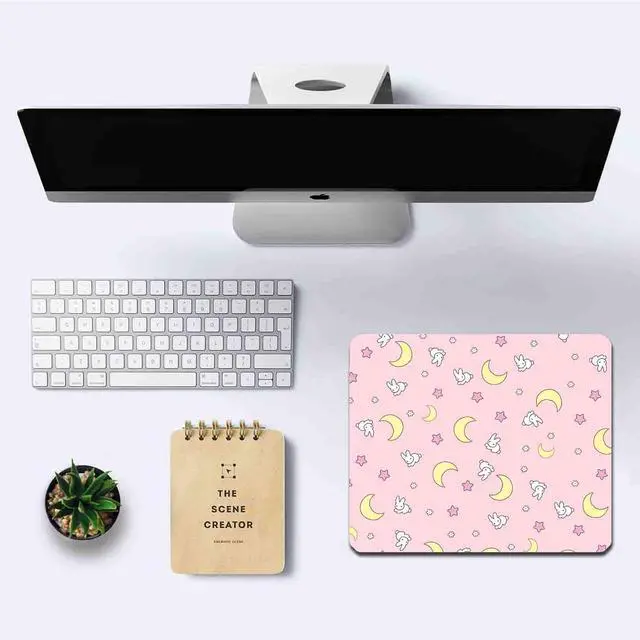 Alt view image 6 of 6 - Pink Kawaii Mouse Pad, Cute Moon Bunny Small Mouse MatAesthetic Anime Mousepad for Women Kids Office Home School, Computer PC Laptop Mice Pad, 9.5 x 7.9 Inch