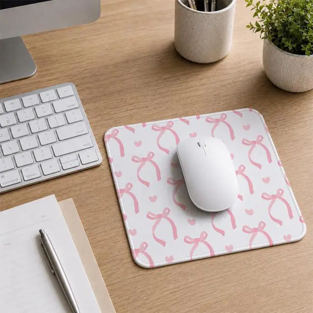 Alt view image 2 of 7 - Cute Light Pink Bow Girly Aesthetic Office Mouse Pad, 9.5x7.9 inch
