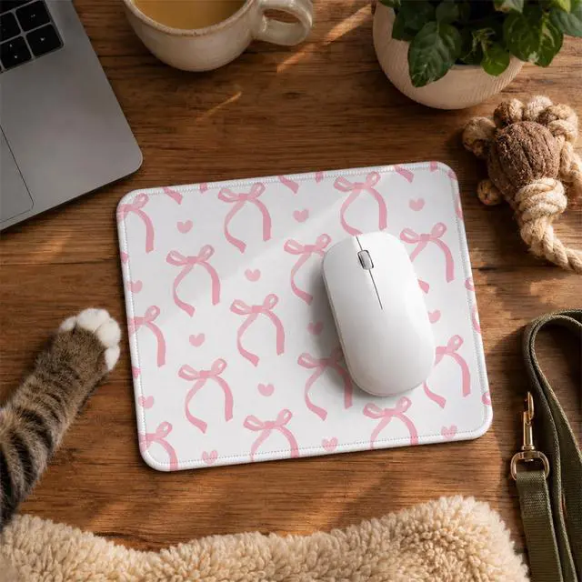 Alt view image 4 of 7 - Cute Light Pink Bow Girly Aesthetic Office Mouse Pad, 9.5x7.9 inch