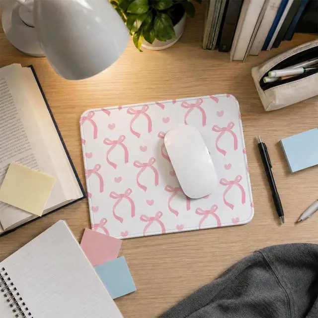 Alt view image 5 of 7 - Cute Light Pink Bow Girly Aesthetic Office Mouse Pad, 9.5x7.9 inch