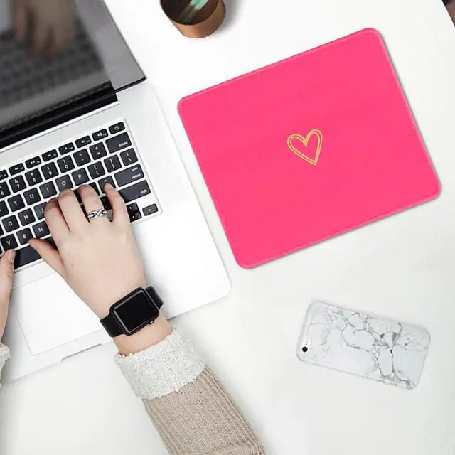 Alt view image 4 of 7 - Square Aesthetic Cute Heart Mouse Pad,Office Home Personalized Mouse Mat Design,Waterproof Funny Mousepad,Non-Slip Rubber Base Computer Mouse Pads for Wireless Mouse,Hot Pink