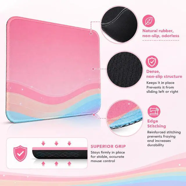 Alt view image 3 of 7 - Cute Mouse Pad, Pink Mouse Pads for Desk Square Gaming Mousepad