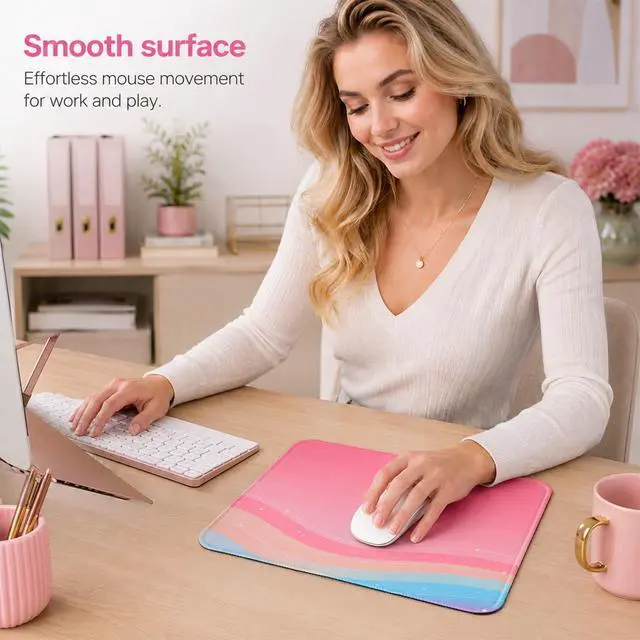 Alt view image 7 of 7 - Cute Mouse Pad, Pink Mouse Pads for Desk Square Gaming Mousepad