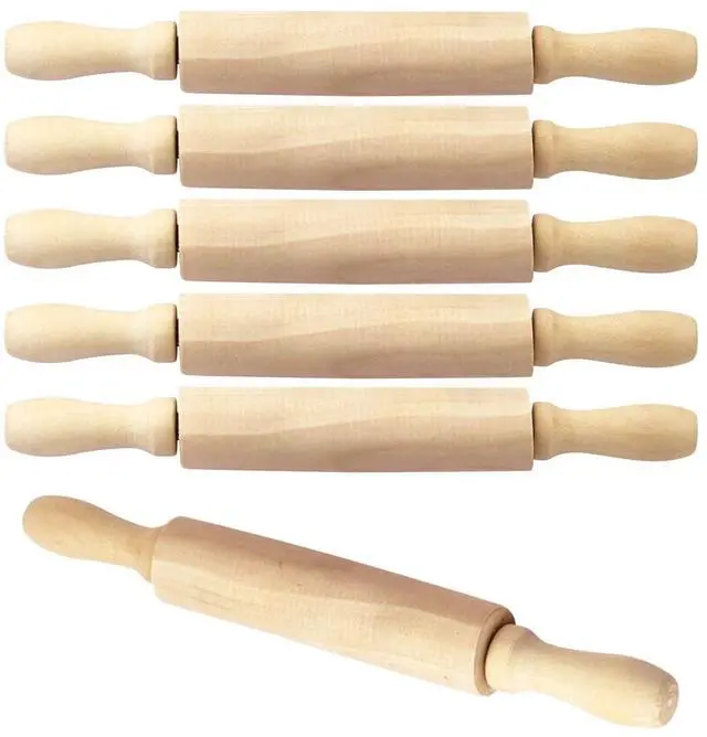 Main image of 6 Pack 8 Inch Mini Wood Rolling Pin,Great for Children Kids Girls and Boys,Small Wooden Rollers for Art and Crafting,Baking,Cookie Dough,Cooking,Clay,Play Doh
