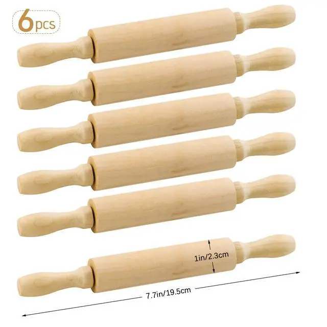 Alt view image 2 of 7 - 6 Pack 8 Inch Mini Wood Rolling Pin,Great for Children Kids Girls and Boys,Small Wooden Rollers for Art and Crafting,Baking,Cookie Dough,Cooking,Clay,Play Doh