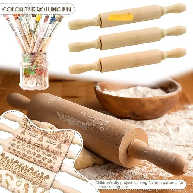 Alt view image 6 of 7 - 6 Pack 8 Inch Mini Wood Rolling Pin,Great for Children Kids Girls and Boys,Small Wooden Rollers for Art and Crafting,Baking,Cookie Dough,Cooking,Clay,Play Doh