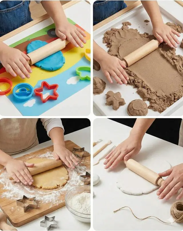 Alt view image 2 of 7 - Kids Mini Rolling Pins (6-Pack) Splinter-Free, Non-Stick Hardwood for Baking, Sensory Crafts, Play-Doh, Clay, Therapeutic Fine Motor Skills for Toddlers, Great Gift for Children
