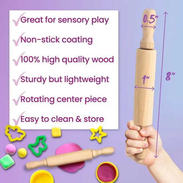Alt view image 4 of 7 - Kids Mini Rolling Pins (6-Pack) Splinter-Free, Non-Stick Hardwood for Baking, Sensory Crafts, Play-Doh, Clay, Therapeutic Fine Motor Skills for Toddlers, Great Gift for Children
