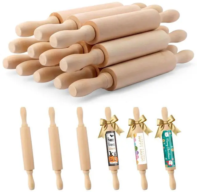Main image of 12 Pack 8 Inch Mini Wood Rolling Pin,Great for Children Kids Girls and Boys,Small Wooden Rollers for Art and Crafting,Baking,Cookie Dough,Cooking,Clay,Play Doh