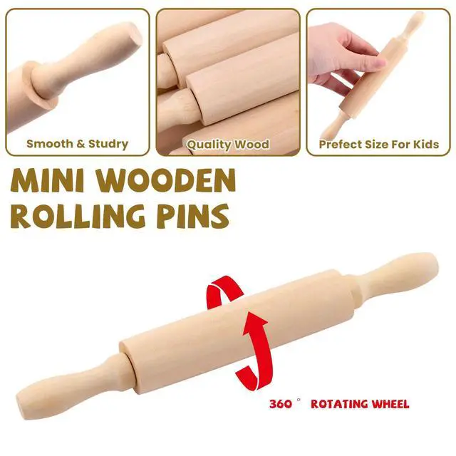 Alt view image 3 of 7 - 12 Pack 8 Inch Mini Wood Rolling Pin,Great for Children Kids Girls and Boys,Small Wooden Rollers for Art and Crafting,Baking,Cookie Dough,Cooking,Clay,Play Doh