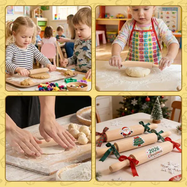 Alt view image 7 of 7 - 12 Pack 8 Inch Mini Wood Rolling Pin,Great for Children Kids Girls and Boys,Small Wooden Rollers for Art and Crafting,Baking,Cookie Dough,Cooking,Clay,Play Doh