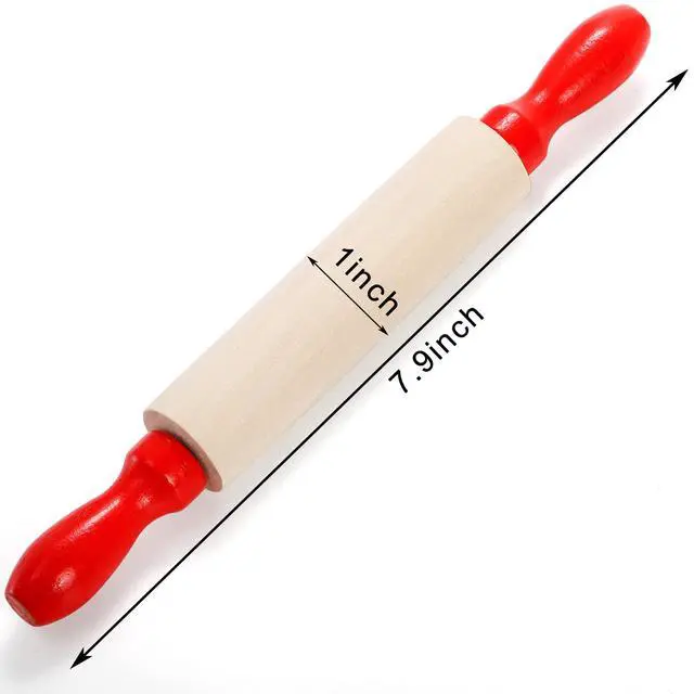 Alt view image 2 of 7 - Set of 12 Mini Rolling Pin, 8 Inch Wood Dough Roller for Baking with Red Handle, Small Clay Rolling Pin for Craft Fondant Pastry Pizza Crafting and Imaginative Play