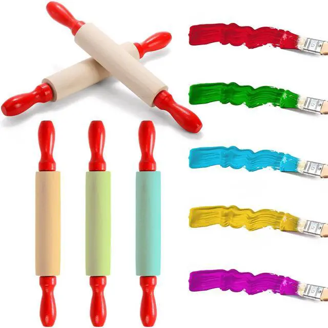 Alt view image 4 of 7 - Set of 12 Mini Rolling Pin, 8 Inch Wood Dough Roller for Baking with Red Handle, Small Clay Rolling Pin for Craft Fondant Pastry Pizza Crafting and Imaginative Play