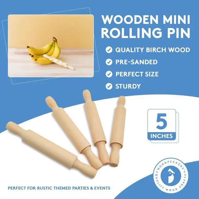 Alt view image 3 of 7 - Mini Rolling Pin, 5 Inches Long, Pack of 12, Great for in The Kitchen, Play-doh, Crafting and Imaginative Play, by Woodpeckers