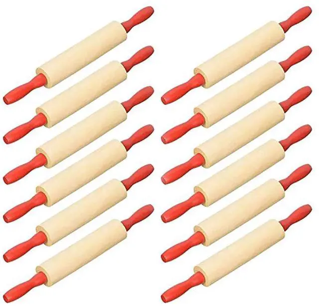 Main image of 7.5 Inch 12-Pack Rolling Pin for Play Dough For Little Bakers, With Red Handles Arts and Crafts Clay Roller, 7.5" (Pack of 12)