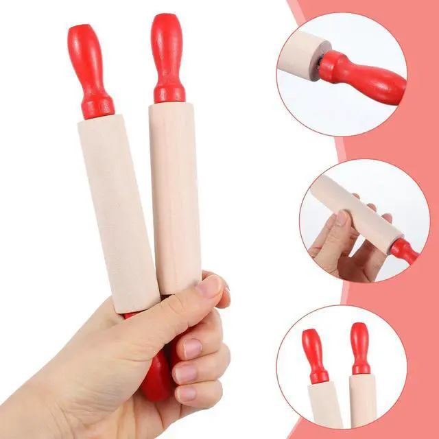Alt view image 3 of 7 - 16 Pcs Mini Rolling Pin, 8 Inch Wood Dough Roller for Baking with Red Handle, Small Clay Rolling Pin for Craft Fondant Pastry Pizza Crafting and Imaginative Play