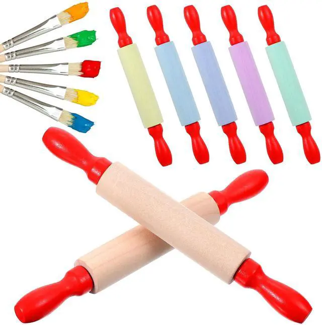 Alt view image 4 of 7 - 16 Pcs Mini Rolling Pin, 8 Inch Wood Dough Roller for Baking with Red Handle, Small Clay Rolling Pin for Craft Fondant Pastry Pizza Crafting and Imaginative Play