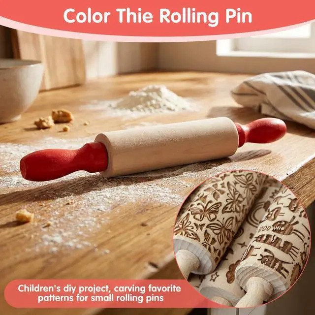 Alt view image 6 of 7 - 16 Pcs Mini Rolling Pin, 8 Inch Wood Dough Roller for Baking with Red Handle, Small Clay Rolling Pin for Craft Fondant Pastry Pizza Crafting and Imaginative Play