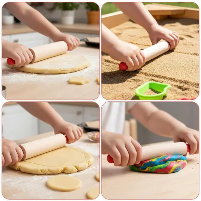 Alt view image 7 of 7 - 16 Pcs Mini Rolling Pin, 8 Inch Wood Dough Roller for Baking with Red Handle, Small Clay Rolling Pin for Craft Fondant Pastry Pizza Crafting and Imaginative Play