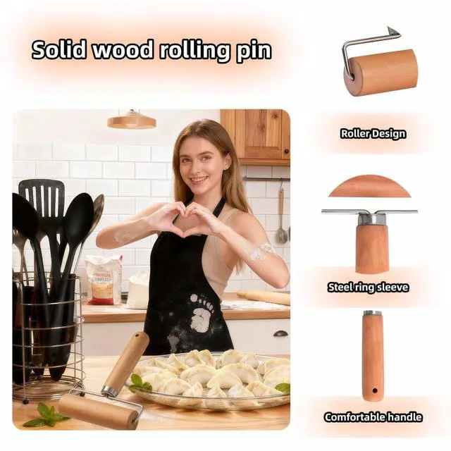 Alt view image 2 of 7 - Wooden Rolling Pin Set - Non-Stick Pizza & Dough Roller, Ergonomic Bakery Tool for Cookies, Pie, Bread Dough | Heavy Duty, Easy Clean, Compact Storage | Kitchen Gadget Essential
