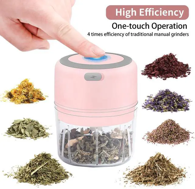 Alt view image 2 of 7 - Electric Herb Grinder - 3.5 Inch Large Grinders for Grinding Dry Fresh Herbs and Spice with Clear Chamber, Portable USB Charge Herb Grinder, Including Clean Brush and Tweezers, Gift Box, Pink
