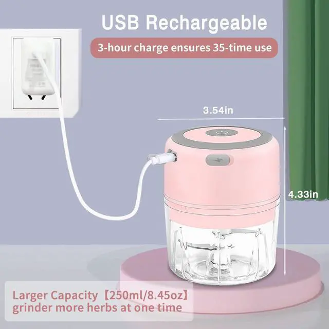Alt view image 4 of 7 - Electric Herb Grinder - 3.5 Inch Large Grinders for Grinding Dry Fresh Herbs and Spice with Clear Chamber, Portable USB Charge Herb Grinder, Including Clean Brush and Tweezers, Gift Box, Pink
