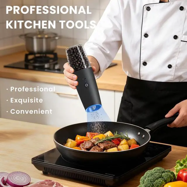 Alt view image 2 of 7 - Rechargeable Electric Salt And Pepper Grinder Set, 2 Pcs (Black)