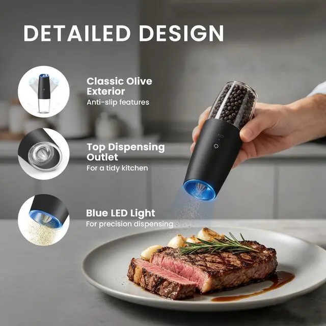 Alt view image 4 of 7 - Rechargeable Electric Salt And Pepper Grinder Set, 2 Pcs (Black)